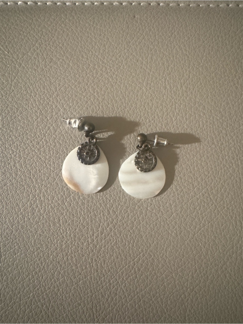 Silver and White Shell Drop Earrings - Unbranded